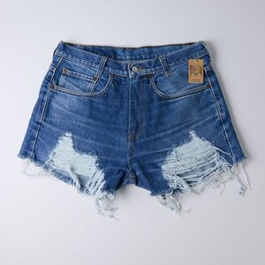 Vintage Levi's 505 Women's Distressed Denim Shorts 8 High Rise Cutoffs Blue